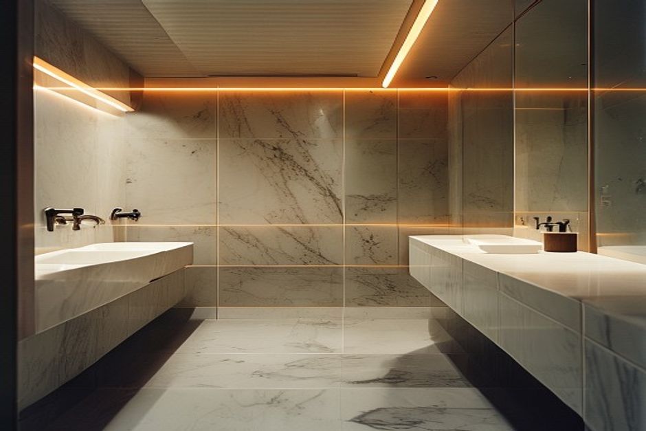 Detail of premium bathroom tile installation