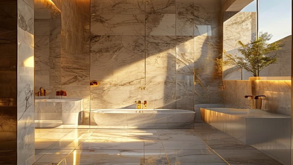 Premium bathroom with floor to ceiling marble tiles