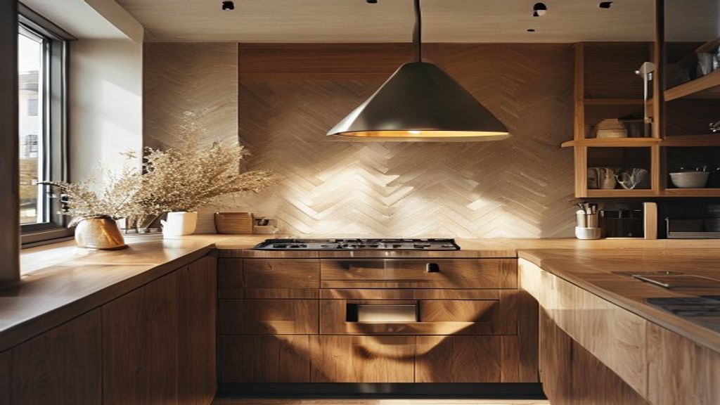 Contemporary kitchen with herringbone tile splashback