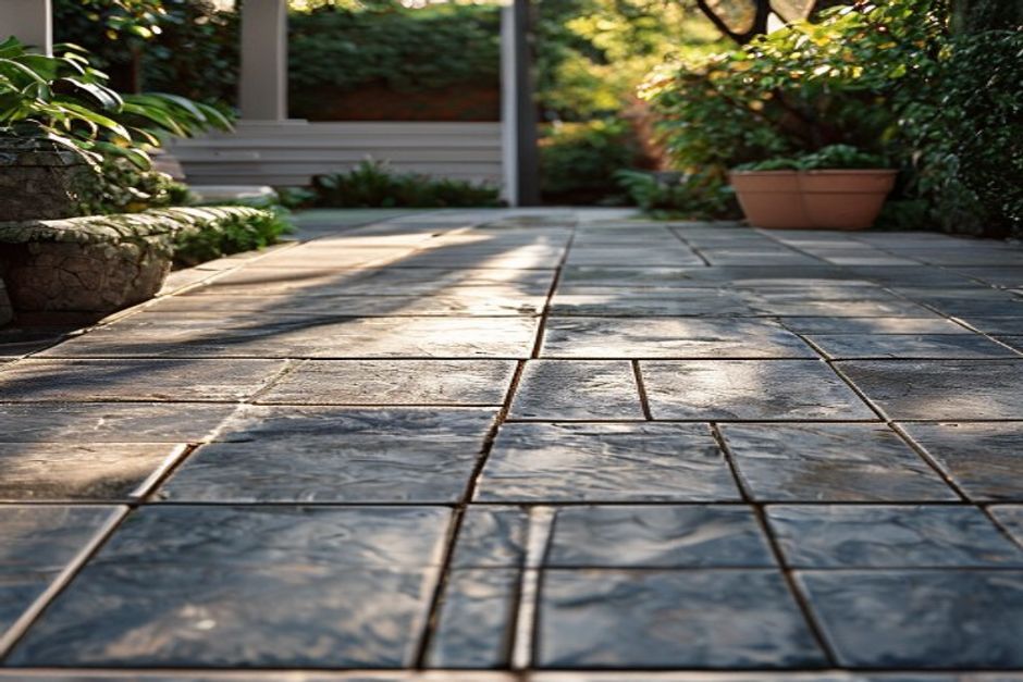 Detail of outdoor tile installation with clean edges